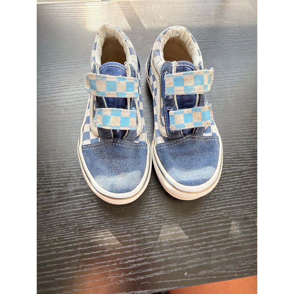 Vans Old Skool Velcro Blue Checkerboard Sneakers Youth Size 11.5